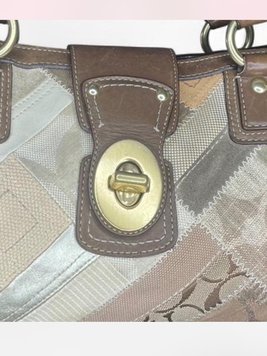 COACH Rare Signature Patchwork Turnlock Satchel Brown / Tan 